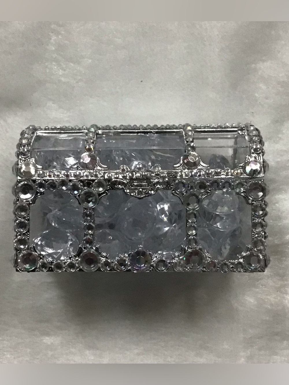 Silver Rhinestone Bling Pirate Treasure Chest Jewelry Trinket Box Acrylic Jewels